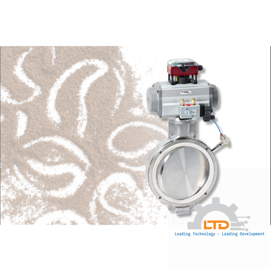 Eccentric Butterfly Valve with pneumatically charged, replaceable profiled sealing ring, placed on a easily demountable carrier ring