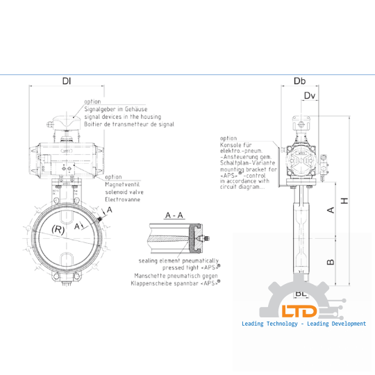 Butterfly Valve with pneumatically charged sealing here with pneumatic actuator.