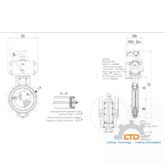 Butterfly Valve with pneumatically charged sealing here with pneumatic actuator. Positioner and fluid disk are particularly suitable for dosing.
