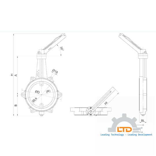 Container Butterfly Valve type DKZ 105 SK, star shaped, with ratched hand lever.