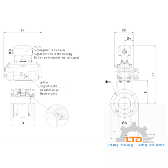 WAREX-Ball-Valve with flange connection specially for powder and bulk handling one side sealed, with free outlet