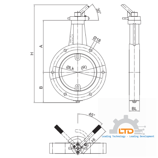 Container Butterfly Valve type DKZ 105 VK, in full flange execution, with drop lock system.