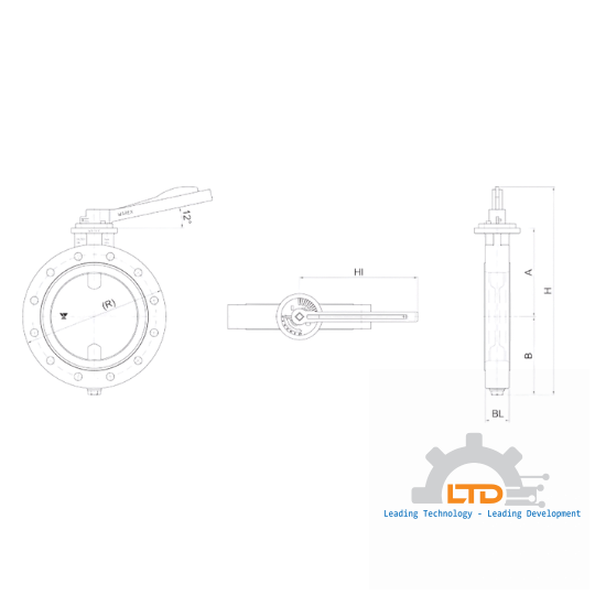 Butterfly Valve with ratched hand lever.