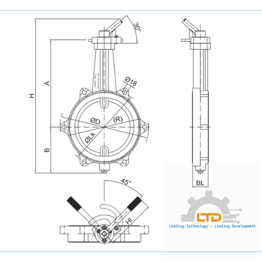 Container Butterfly Valve type DKZ 105 SK, star shaped, with drop lock system