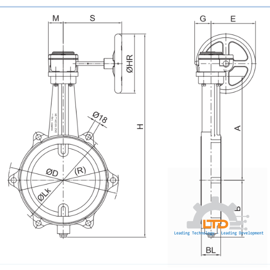 Container Butterfly Valve type DKZ 105 SK, star shaped, with worm gear.