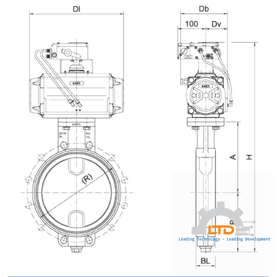 Butterfly Valve with pneumatic actuator and positioner.