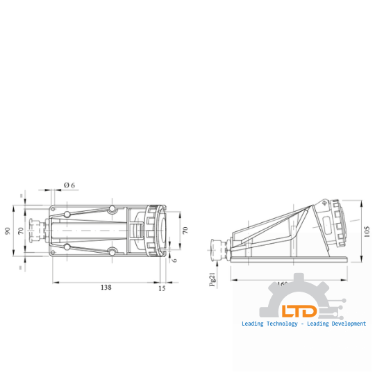 GW62505 - 90° ANGLED SURFACE-MOUNTING SOCKET-OUTLET - IP67 - 3P+N+E 16A 380-415V 50/60HZ - RED - 6H - SCREW WIRING