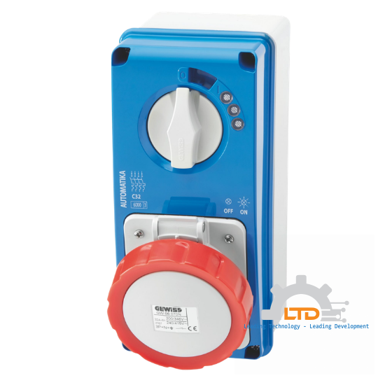 GW66059N - VERTICAL FIXED INTERLOCKED SOCKET OUTLET - AUTOMATIKA - MT 6KA CURVE C - WITH BOTTOM - 3P+N+E 16A 400V 6H - IP67