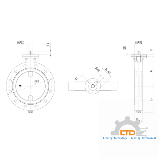 Butterfly Valve basic element with free shaft for mounting between flanges as per DIN EN 1092 or ANSI